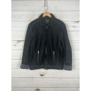 True Grit Jacket Womens Small Black Sherpa Lined Faux Leather Winter Coat